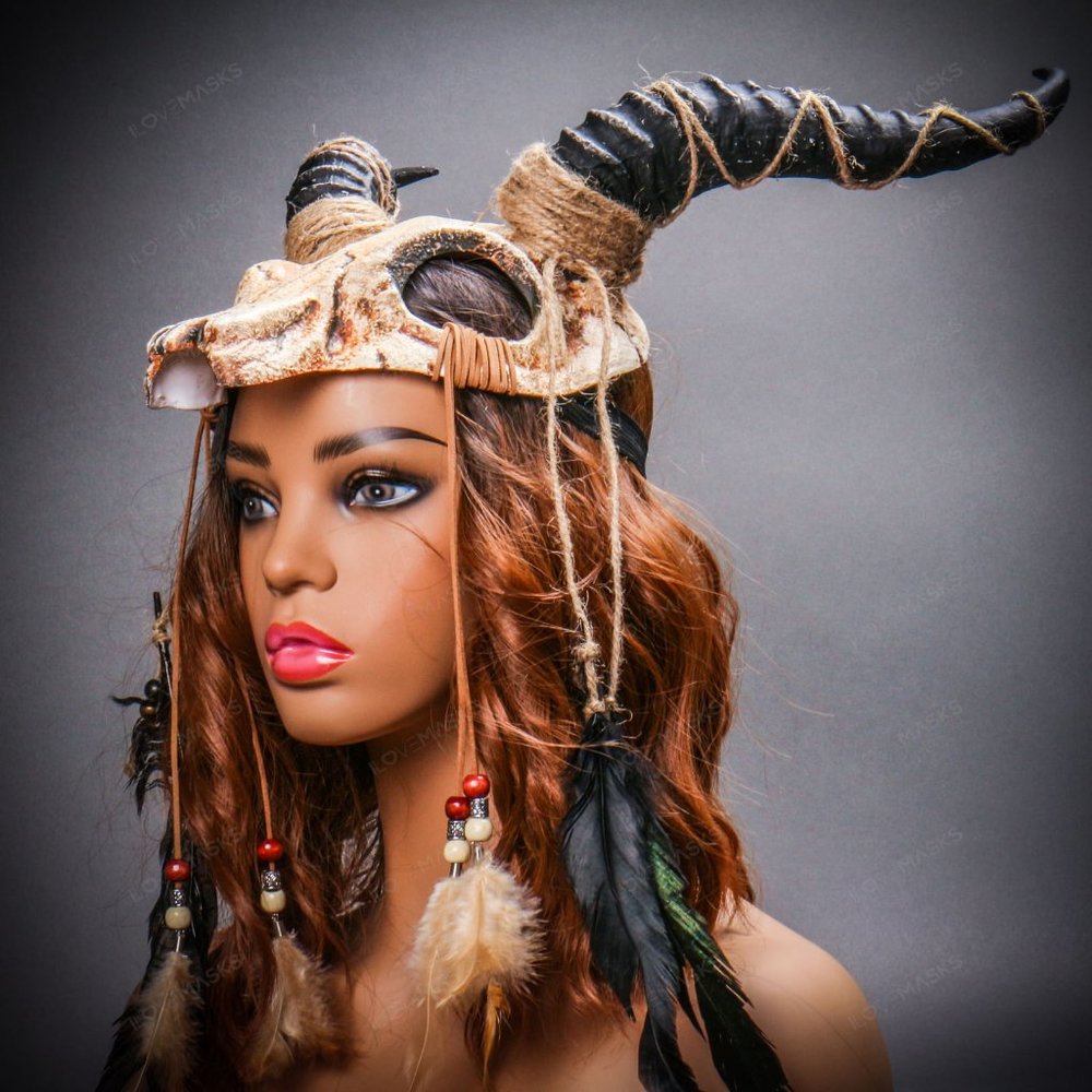 Antelope Devil Animal Skull w/ Goat Horns Mask Bone Masquerade Halloween Costume